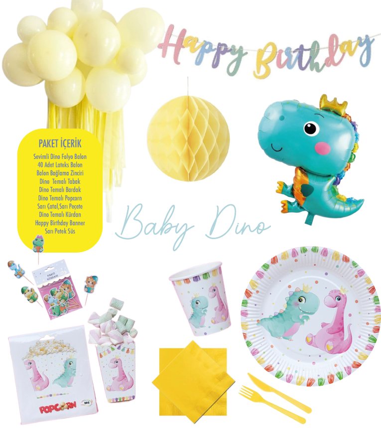 🦕 Baby Dino Doğum Günü Parti Seti 🦖