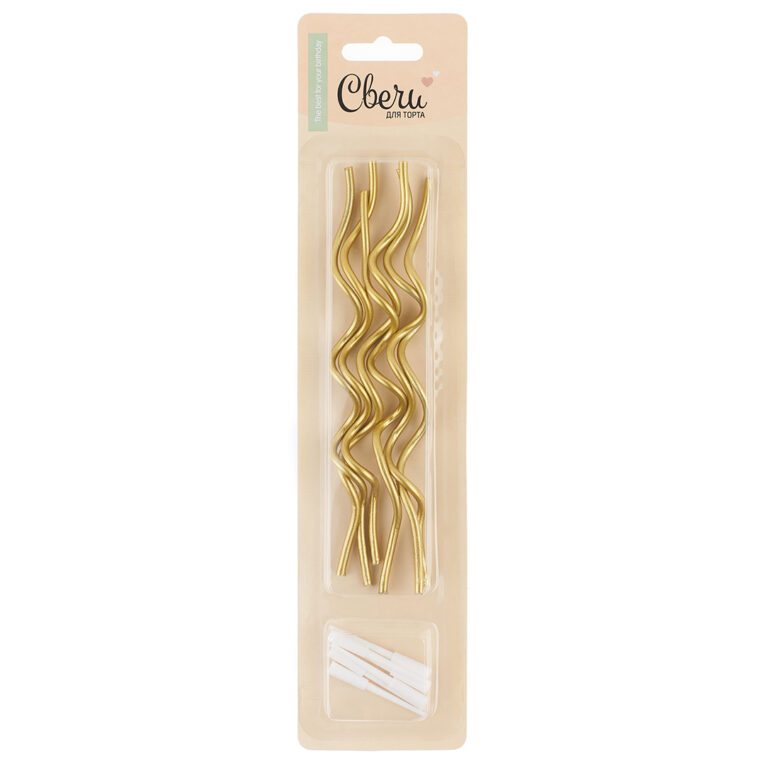 Gold Kıvrımlı Pasta Mum Seti – 6 Adet