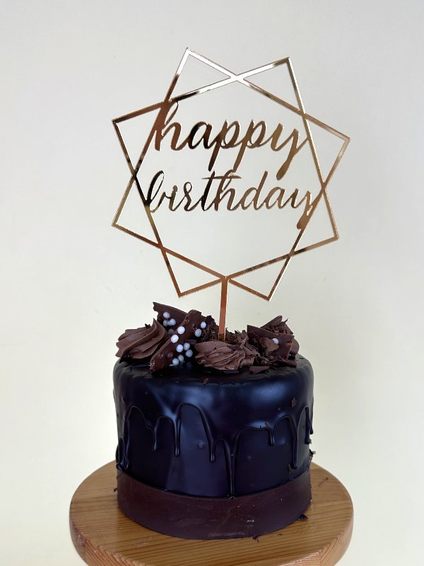 Happy Birthday Yazılı Gold Pleksi Pasta Topper