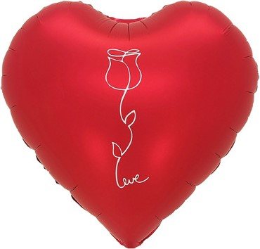 Kırmızı Kalp Üzerinde Gül ve Love Detaylı Folyo Balon