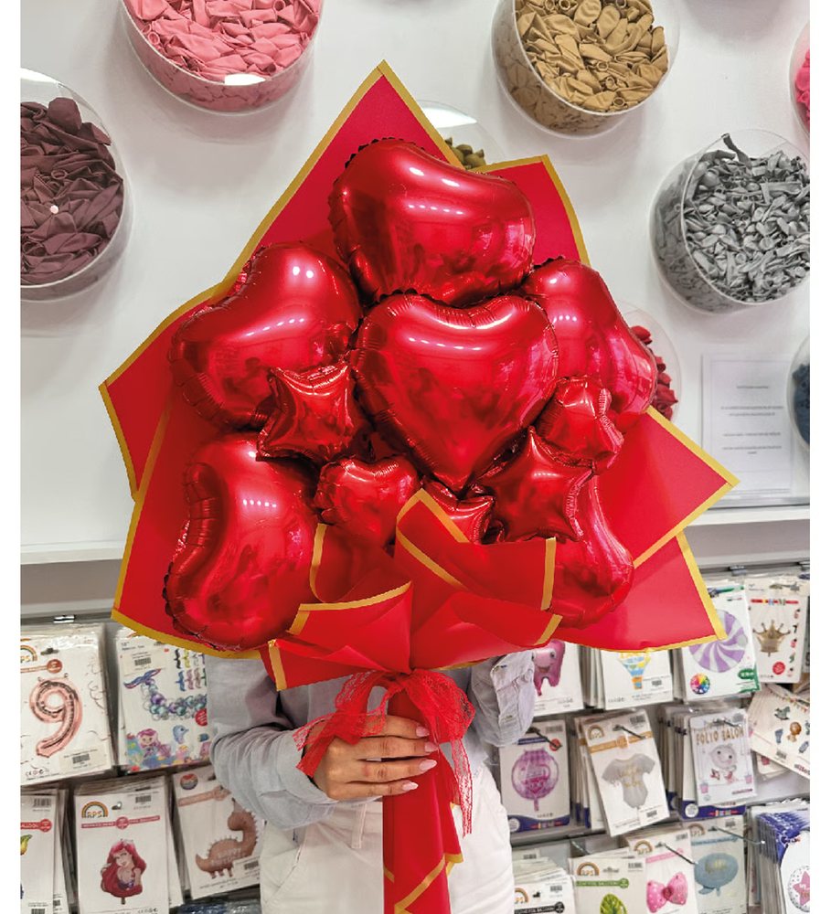 Kırmızı Kalpli Balon Buketi