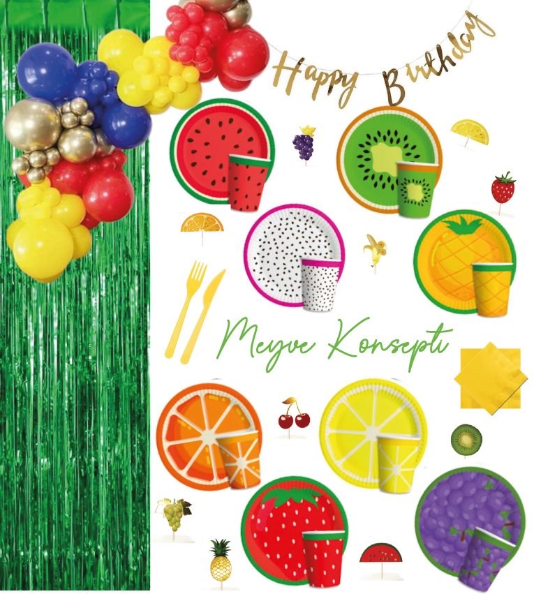 🍉🍍 Meyve Figürlü Parti Seti – Renkli ve Eğlenceli Kutlamalar İçin! 🍓🍋
