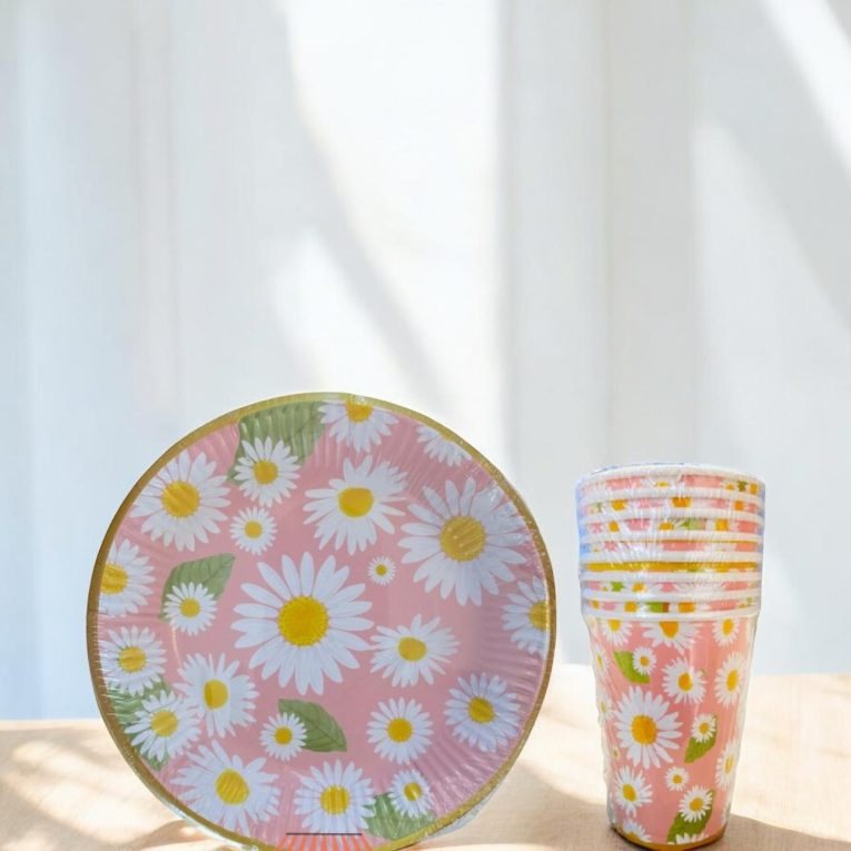🌼 Papatya Desenli Parti Tabak ve Bardak Seti 🌼