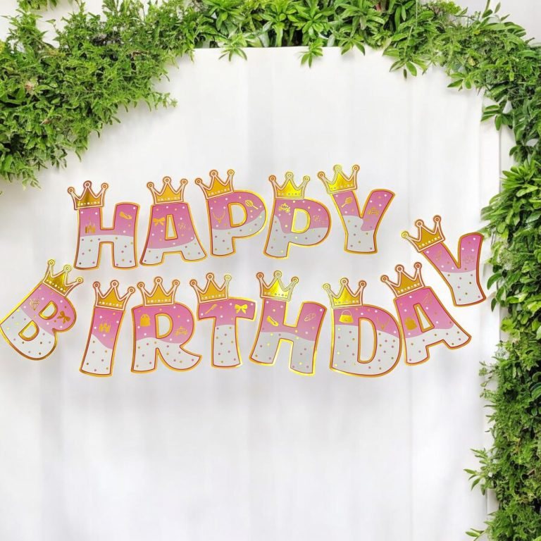 Pembe Happy Birthday Bayrak