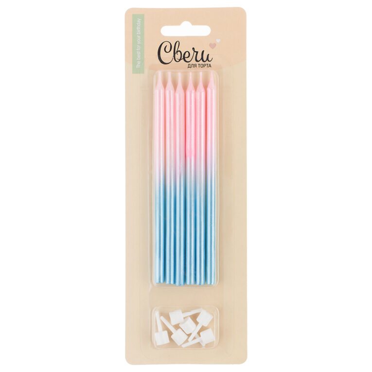 Pembe Mavi Geçişli (Ombre) Pasta Mum Seti (6 Adet)