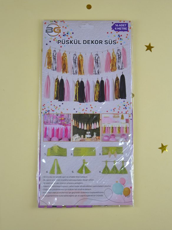 Pembe Püskül Dekor Süs