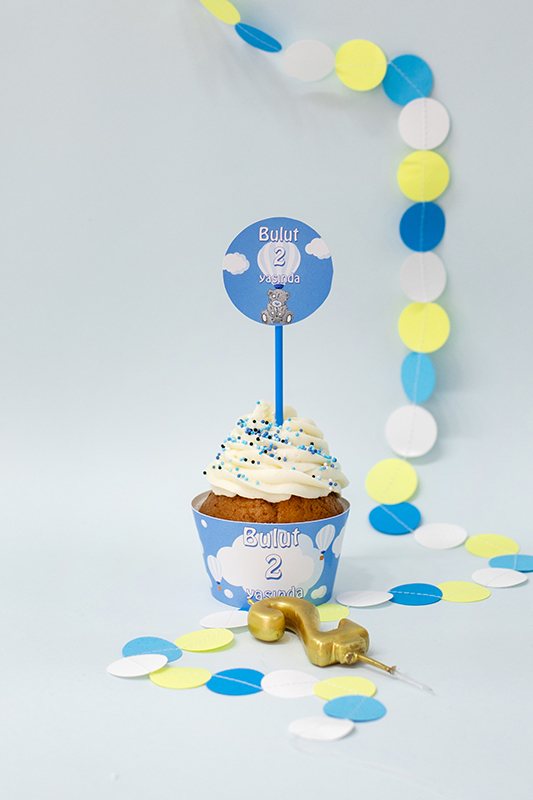 Teddy Bear Uçan Balonlu Cupcake Topperler